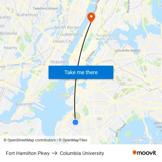 Fort Hamilton Pkwy to Columbia University map