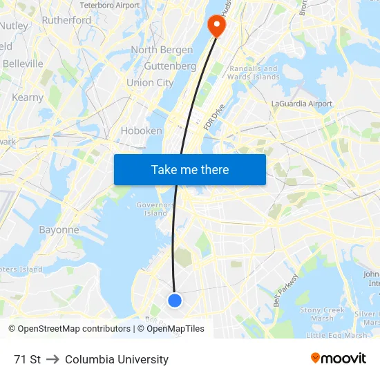 71 St to Columbia University map