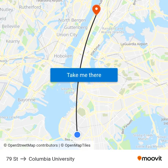 79 St to Columbia University map