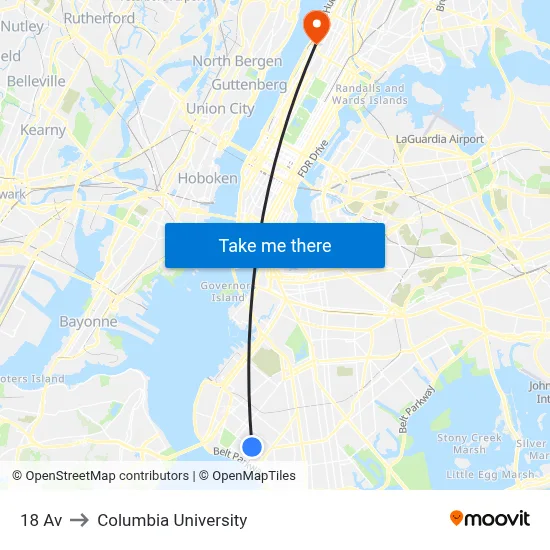 18 Av to Columbia University map
