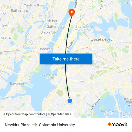 Newkirk Plaza to Columbia University map