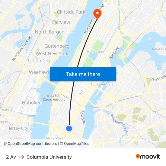 2 Av to Columbia University map