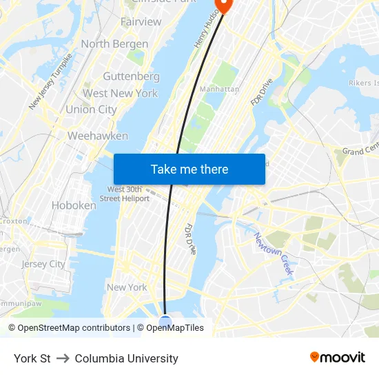 York St to Columbia University map