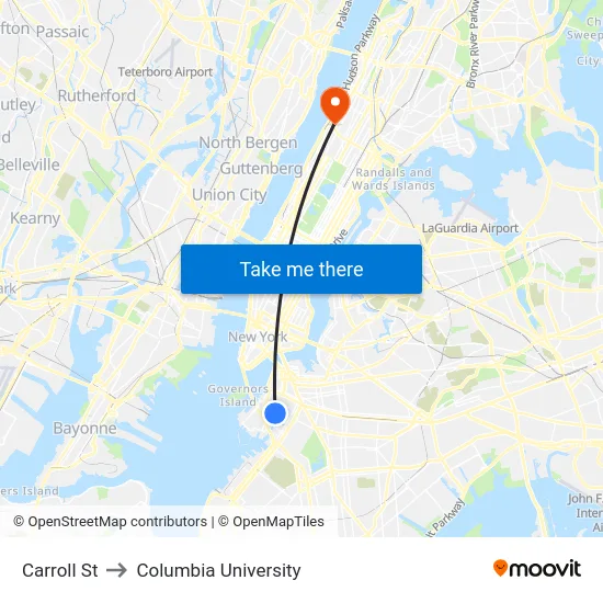 Carroll St to Columbia University map