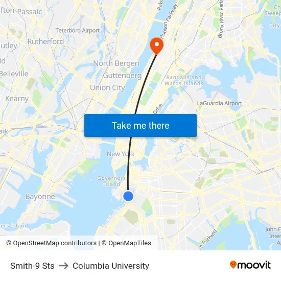 Smith-9 Sts to Columbia University map