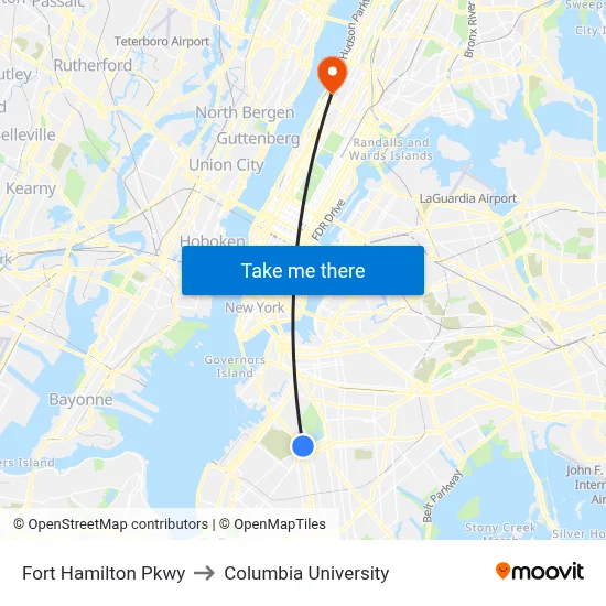 Fort Hamilton Pkwy to Columbia University map