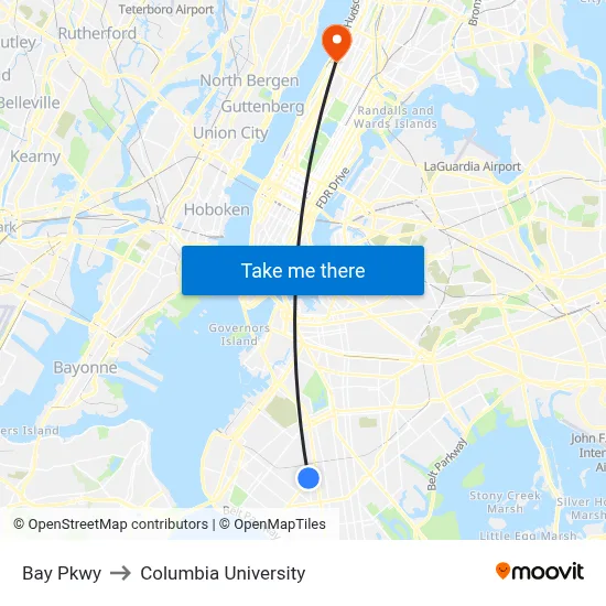 Bay Pkwy to Columbia University map
