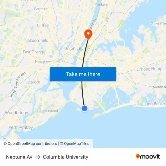 Neptune Av to Columbia University map