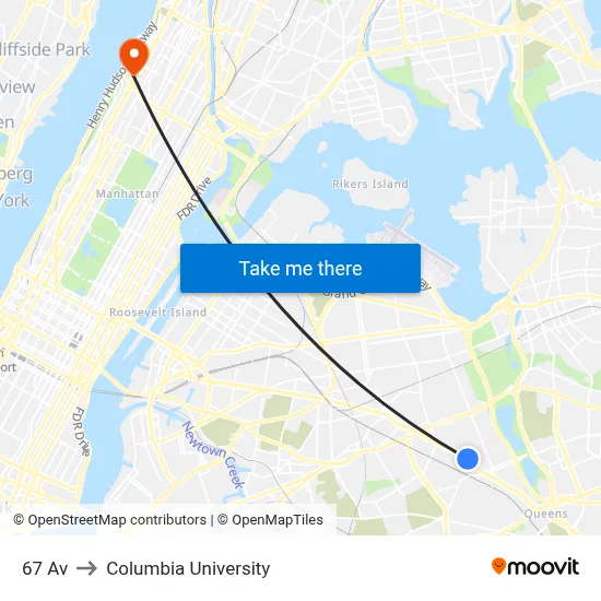 67 Av to Columbia University map