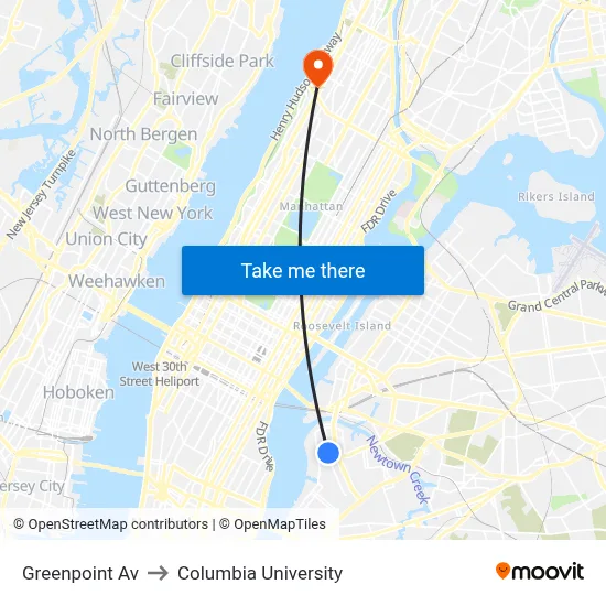 Greenpoint Av to Columbia University map