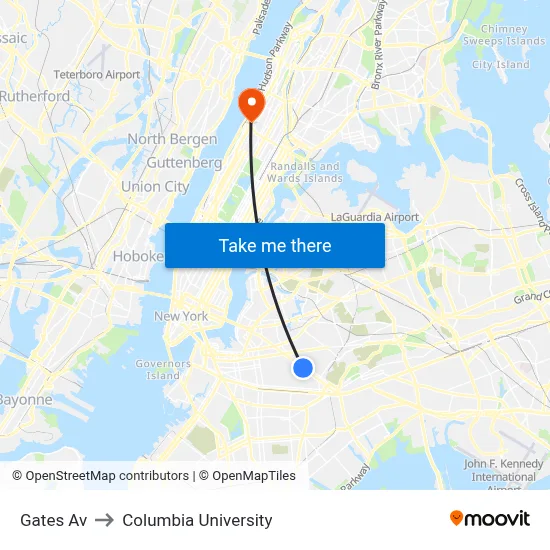 Gates Av to Columbia University map