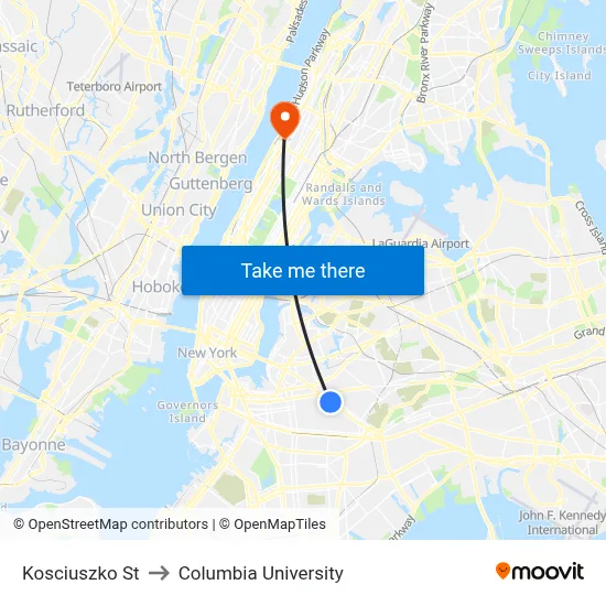 Kosciuszko St to Columbia University map