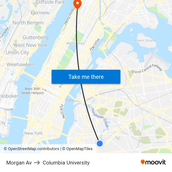 Morgan Av to Columbia University map