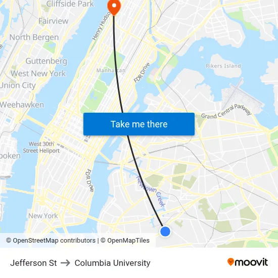 Jefferson St to Columbia University map
