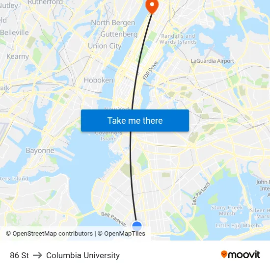 86 St to Columbia University map