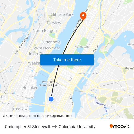 Christopher St-Stonewall to Columbia University map
