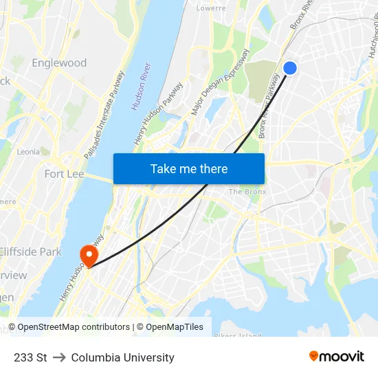 233 St to Columbia University map