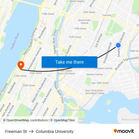 Freeman St to Columbia University map