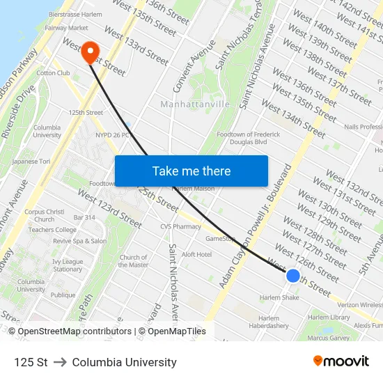 125 St to Columbia University map