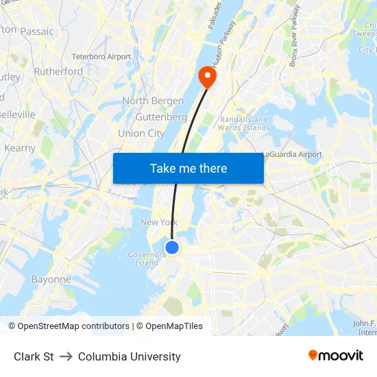 Clark St to Columbia University map