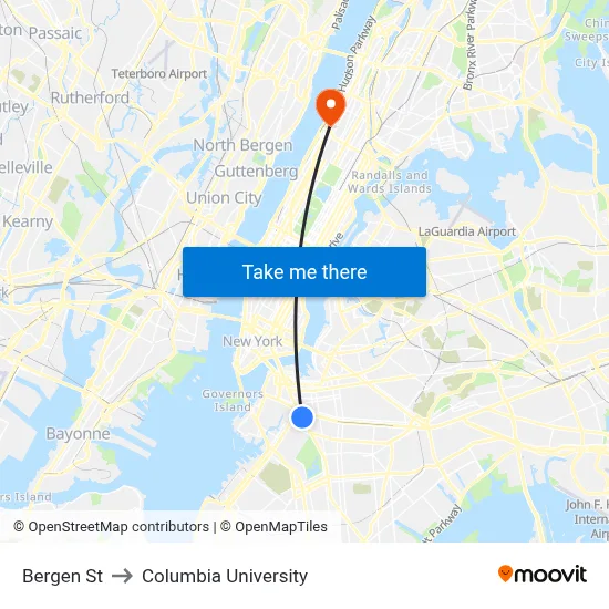 Bergen St to Columbia University map