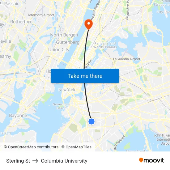 Sterling St to Columbia University map