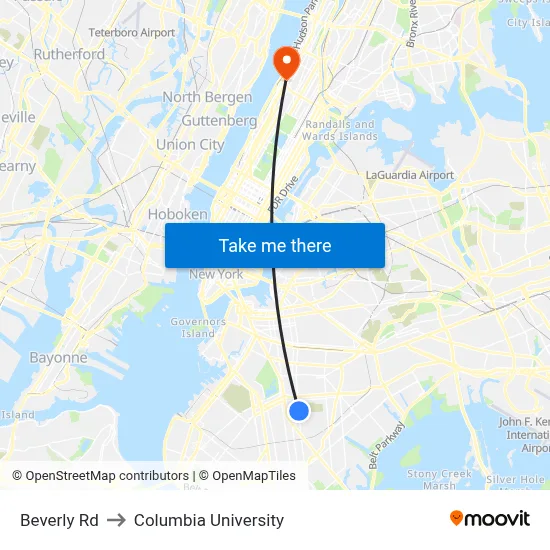 Beverly Rd to Columbia University map