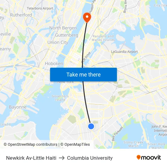 Newkirk Av-Little Haiti to Columbia University map