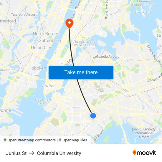 Junius St to Columbia University map