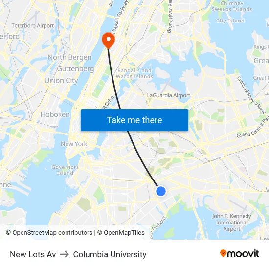 New Lots Av to Columbia University map