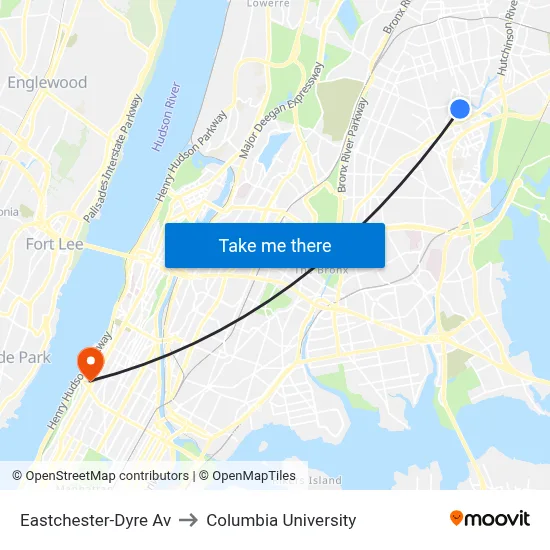 Eastchester-Dyre Av to Columbia University map