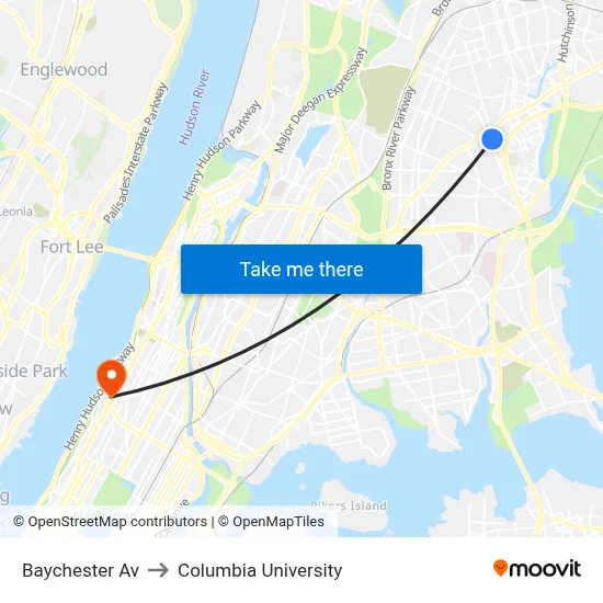 Baychester Av to Columbia University map