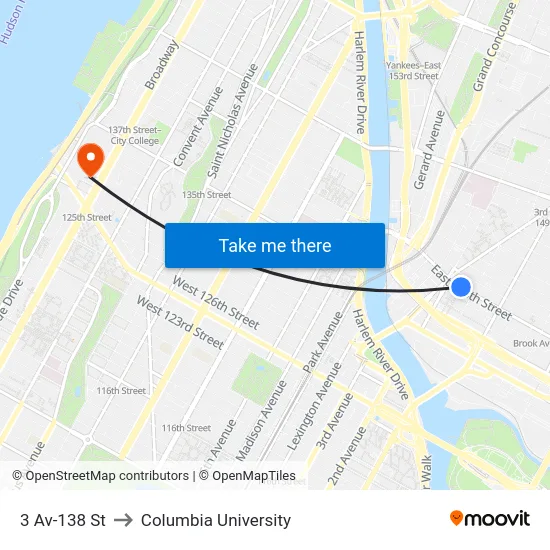 3 Av-138 St to Columbia University map