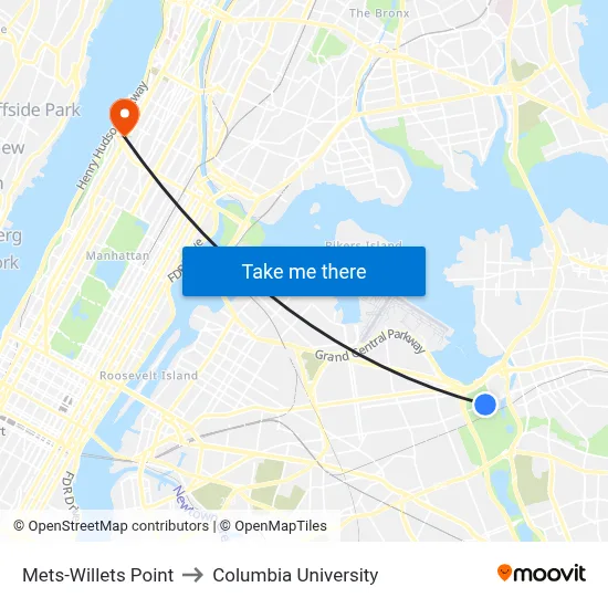 Mets-Willets Point to Columbia University map