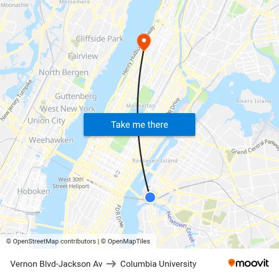 Vernon Blvd-Jackson Av to Columbia University map
