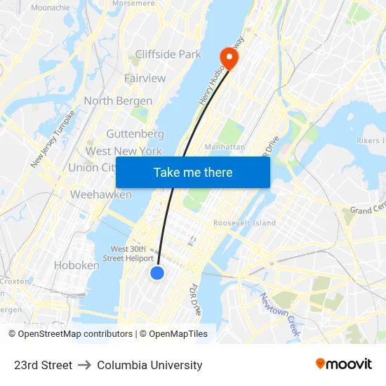 23rd Street to Columbia University map