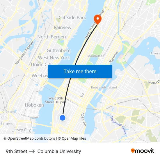 9th Street to Columbia University map