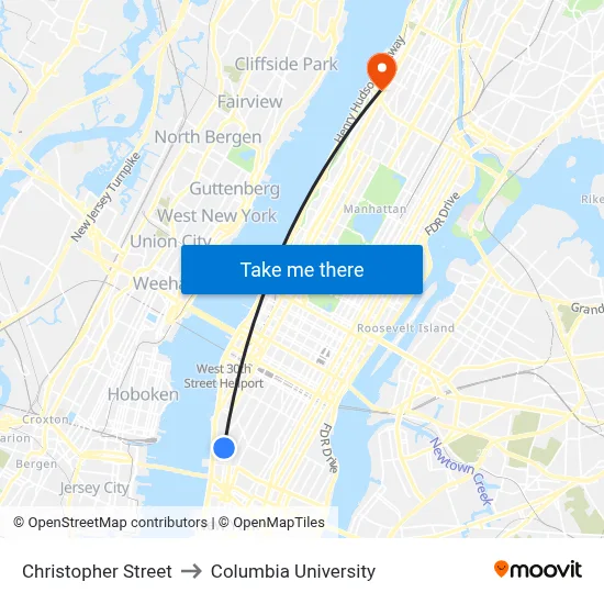Christopher Street to Columbia University map