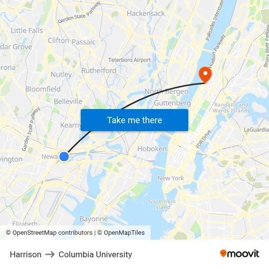 Harrison to Columbia University map