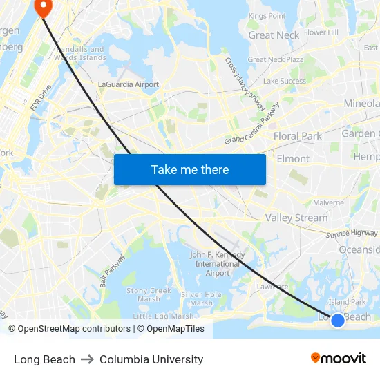 Long Beach to Columbia University map