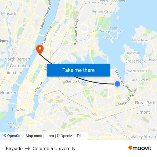 Bayside to Columbia University map