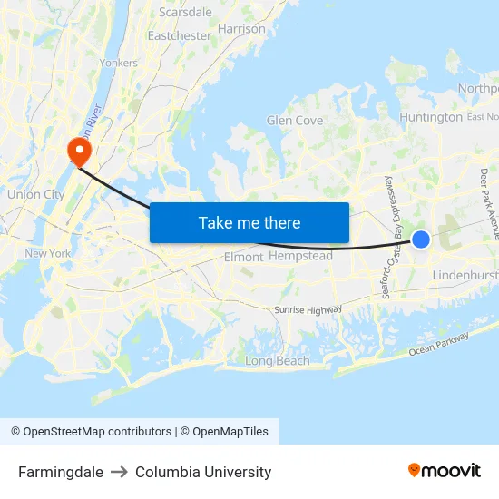 Farmingdale to Columbia University map