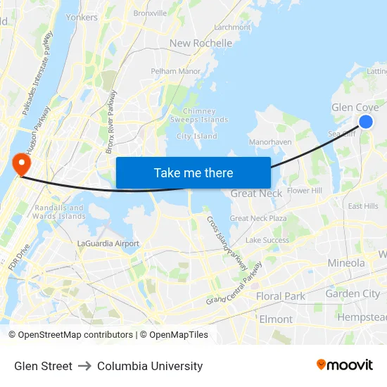 Glen Street to Columbia University map