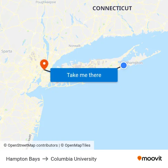 Hampton Bays to Columbia University map