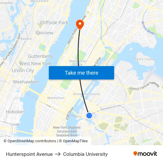 Hunterspoint Avenue to Columbia University map