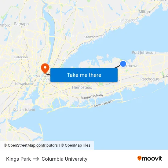 Kings Park to Columbia University map
