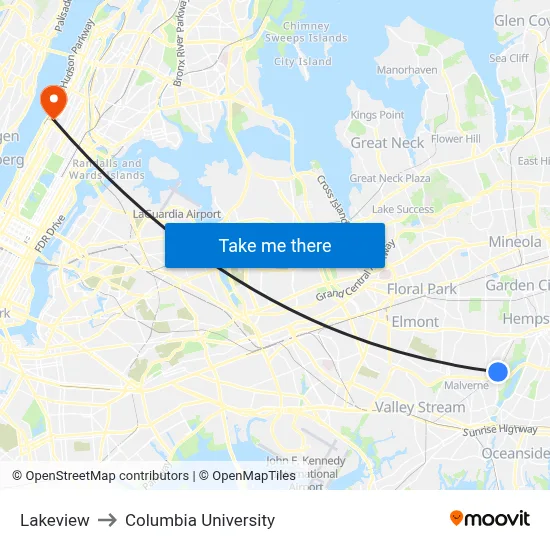 Lakeview to Columbia University map