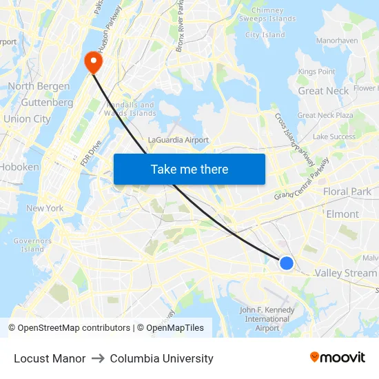 Locust Manor to Columbia University map
