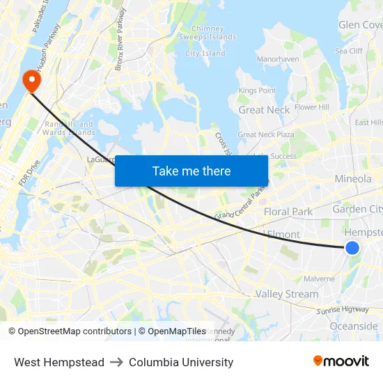 West Hempstead to Columbia University map