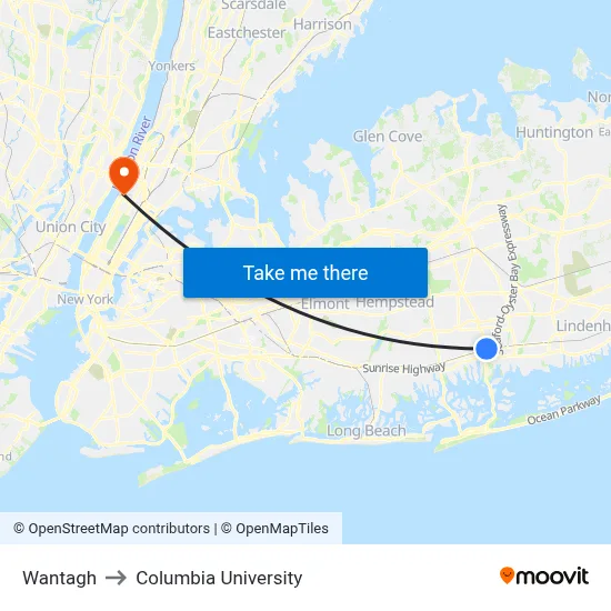 Wantagh to Columbia University map